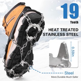 Crampons Ice Cleats Traction, Ice Snow Grips Boot Chains Anti Slip 19 Stainless Steel Spikes Women Men Kids for Winter Outdoor Walking, Jogging, Climbing and Hiking