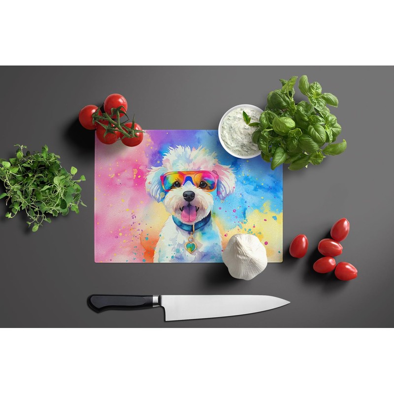 Caroline's Treasures DAC2462LCB Bichon Frise Hippie Dawg Glass Cutting Board