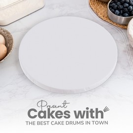 12-Pack Cake Drums 8 inch Fully Wrapped Edge, Sturdy 1/2" Thick, Greaseproof, White | Free Prop Up Tool + Matching Ribbon | Professional Round Cake Boards for Tiered, Wedding, Birthday Cakes