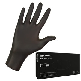 MERCATOR MEDICAL Nitrile Gloves, Powder-Free Disposable Gloves, Nitrylex Black, Size: M, Pack of 100, Opaque Black Colour, Textured Fingertips, Latex-Free Disposable Gloves
