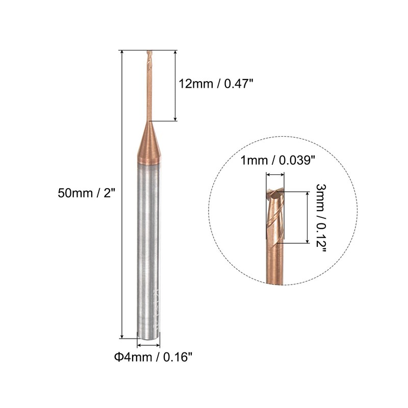 sourcing map Square Nose End Mill, 1mm Solid Carbide AlTiSin
