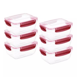 Superio Plastic Food Storage Containers, Airtight Lids, 48 oz., Red, 6 pack