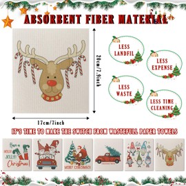 LUWREVC Christmas Swedish Kitchen Dishcloths Dish Cloths, 6 PCS Swedish Dish Cloths Kitchen, Reusable Absorbent Fast Dry Gnomes Santa Elk Swedish Dishcloth for Home Kitchen Supplies