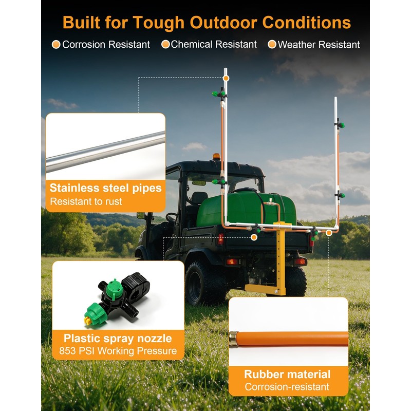 6 Nozzle ATV/UTV Sprayer Boom Kit, 122" Foldable Boom Sprayer