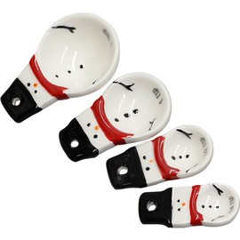 WAYUTO Set of 4 Ceramic Measuring Spoons Baking Measuring Scoops Cooking Measuring Spoons Measuring Teaspoons and Tablespoons for Kitchen Decoration Snowman