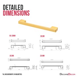 Decoranddecor Dimora D-Shape Cupboard Handles | Rectangular Kitchen Handles for Cupboards | Cabinet Pulls - 224mm, Matt Gold