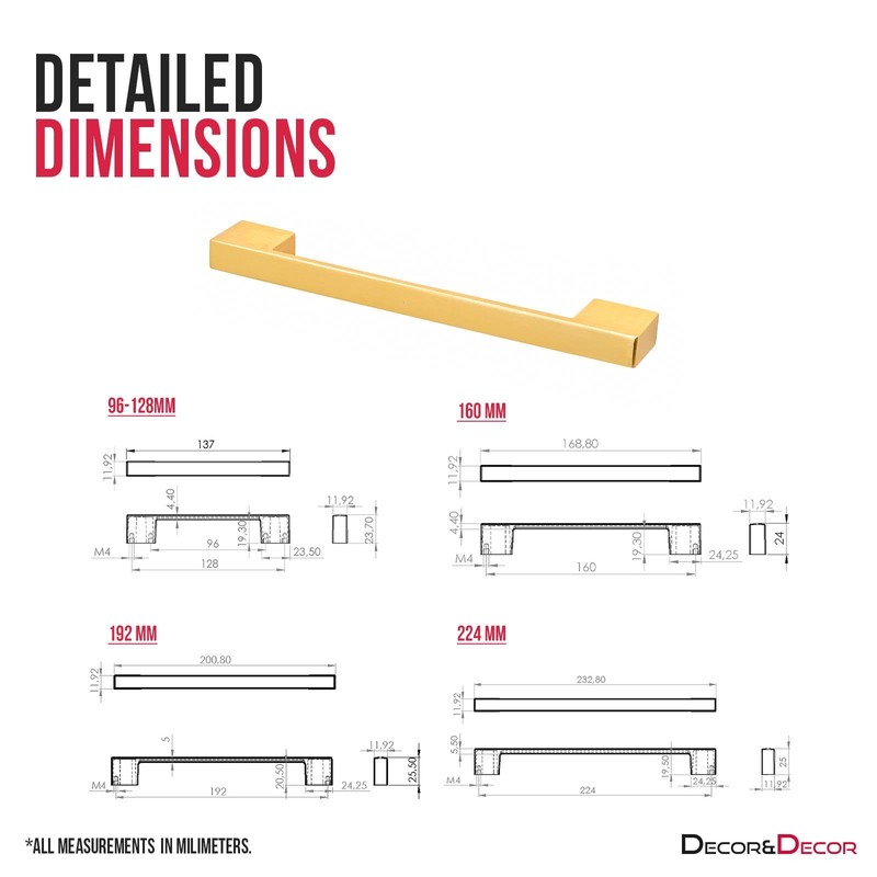 Decoranddecor Dimora D-Shape Cupboard Handles | Rectangular Kitchen Handles for