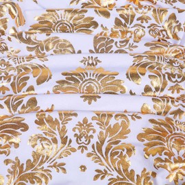 Desirable Life Pack of 4 Dining Chair Covers Bronzing Gold Flower Print Removable Washable Spandex Stretch Decorative Chair Slipcovers Set for Party Wedding Home Decorations - Gold+White