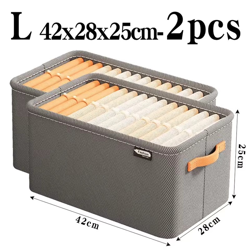 Foldable Fabric Clothes Storage Box with Handle, Gray Wardrobe Organizer