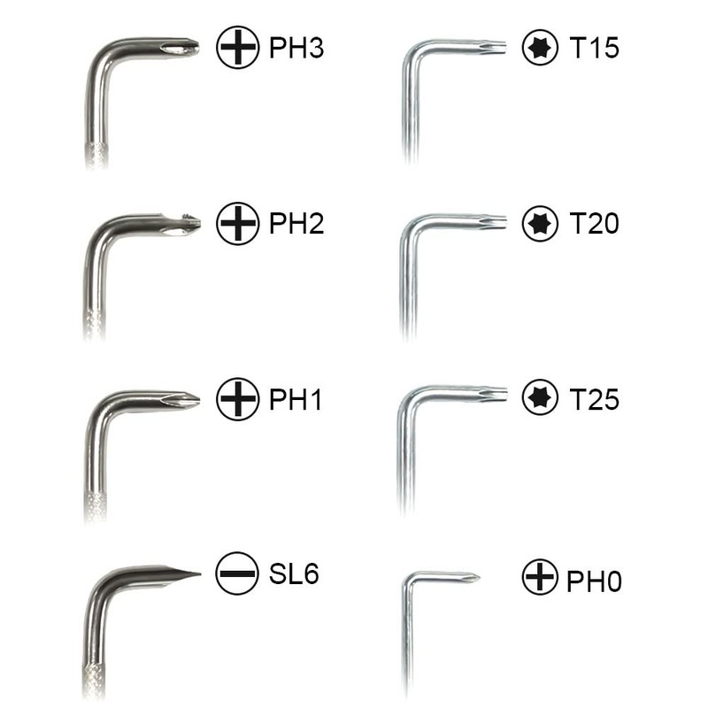 7 PCS Right Angle Screwdriver, PH0/PH1/PH2/PH3/T15/T20/T20 Offset Screwdriver Set, Flat