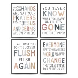 PLKMN PLKMK Kids Bathroom Decor Set of 4,Funny Bathroom Wall Art,Wash Your Hands And Say Your Prayers Sign,Boho Bathroom Wall Art Prints 8x10 Inch (Unframed), white