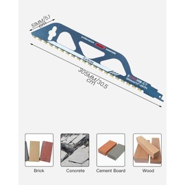 Reciprocating Saw Blade Stone, Saw Blade 305 mm, Carbide Steel Reciprocating Saw Blades for Aerated Concrete, Wood, Metal, Brick, Concrete, Professional Saw Blades Reciprocating Saw (S1243HM)