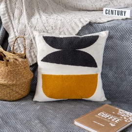 VANNCIO Square Bohemian Decorative Pillow Cover, Abstract Cotton Hand Woven Throw Pillowcase for Boho Bedroom Living Room, Modern Decor Home Cushion Sham 18x18, 1PC(Black Mustard)