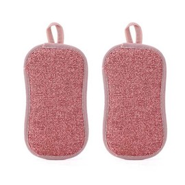 Txibikn 2-Pack Versatile Multi-Purpose Cleaning Sponges for Kitchen - Non-Scratch Microfiber Scrubbers with Heavy Duty Scouring Power, Ideal for Washing Dishes, Pots, and Sinks (Pink)