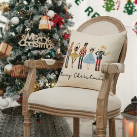 AVOIN colorlife Merry Christmas Nutcracker Throw Pillow Cover, 18 x 18 Inch Winter Holiday Party Cushion Case Decoration for Sofa Couch