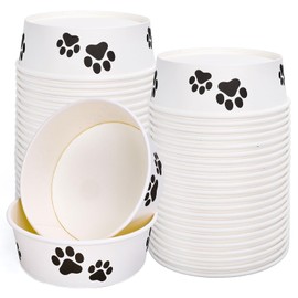 FYSUIMU 50Pcs Disposable Pet Feeding Bowls Paw Print Cat Food Bowl Paper Pet Travel Bowl for Dog Cat Wet Dry Food Water