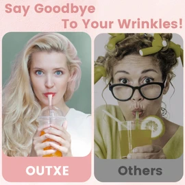 OUTXE Anti Wrinkle Straw 6 Pcs, Reusable Stainless Steel Drinking Straw, Wrinkle Free Long Metal Straw for Lip with Cleaning Brush and Carrying Bag, 22WBDSAWST6-CP