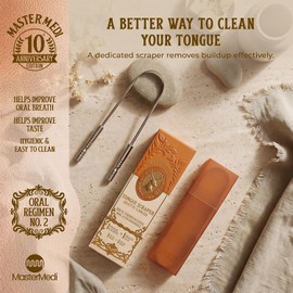 MasterMedi Rascador de lengua, 1 paquete, tratamiento de mal aliento para adultos y niños, raspadores de lengua de acero inoxidable 100% de grado médico para cuidado bucal, limpiador de lengua fácil de usar para higiene