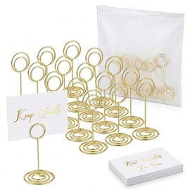 Round Gold Table Number Holders, 16 Pack 3.35 Inch Desktop Photo Memo Clips