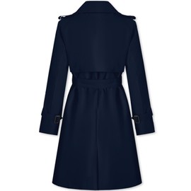 Betusline Women's Trench Coat Waterproof Double Breasted Classic Windbreaker Lapel Dress Outerwear with Belt, Navy, 2XL