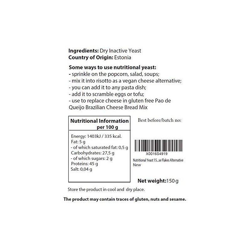 Nutritional Inactive Yeast, 150 G - Flakes |Dairy Free/Vegan