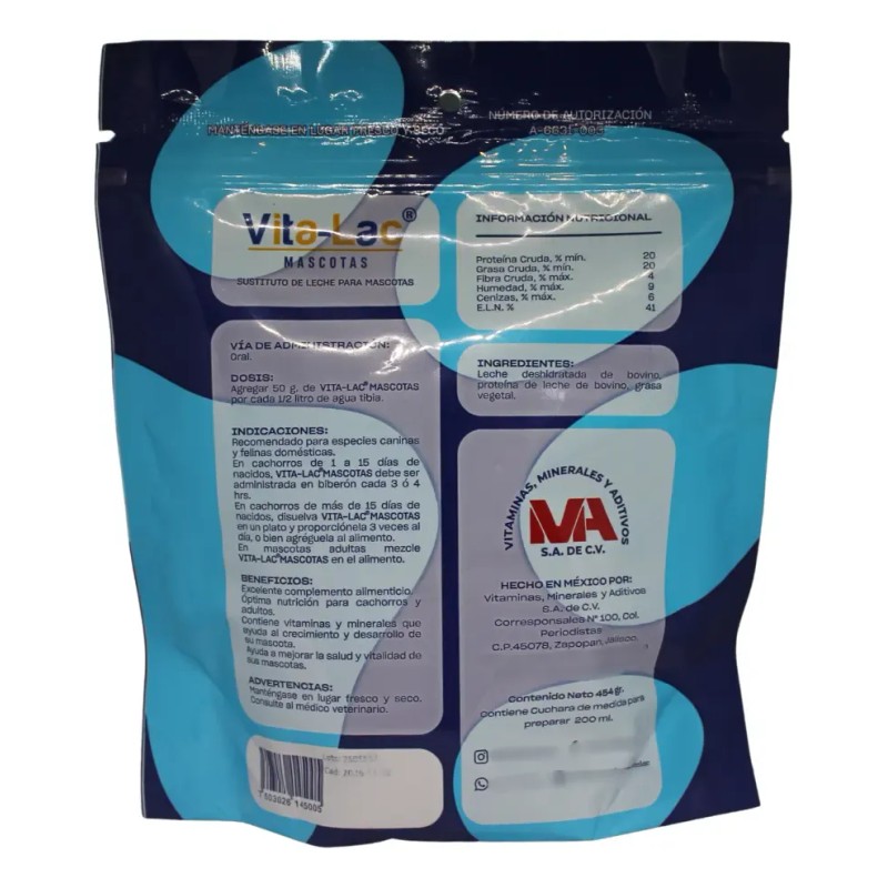 VMA VITA-LAC Sustituto de Leche Cachorros y Gatitos 454g