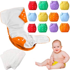 Hanylish Paquete de 12 Pañales Ecológicos de Tela para Bebé, Niño o Niña de 0 a 3 años de Edad, Unitalla, Tamaño Ajustable + 12 Insertos de Microfibra de 3 Capas Incluidos