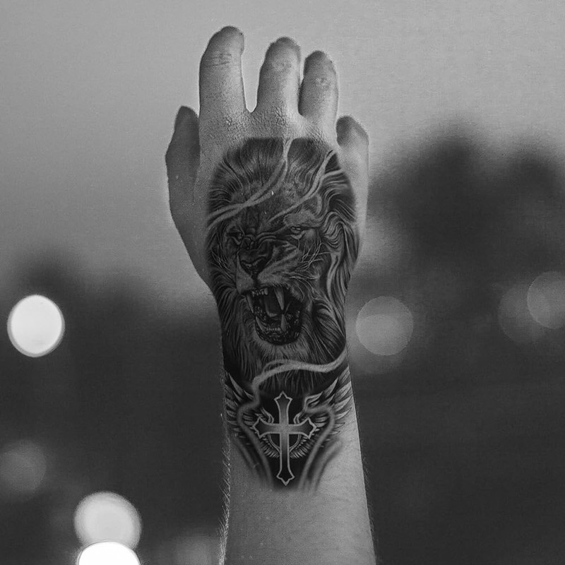 Oottati 2 Sheets Waterproof Arm Temporary Tattoo Stickers Cross Wing