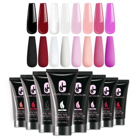 CLARA COLOR 8 Colors Poly Extension Gel Nail Kit with 48W LED Nail Lamp with Slip Solution Basic Poly Gel Nail Art Tools Nail Art Design Beginner Kit8
