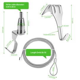 2M Picture Rail Set, Picture Hanging Wire for Mirrors, Picture Frames, Wire Rope with Adjustable Hook and Shape Hook, Load Capacity 40 kg, Picture Hooks, Accessories, Gallery Rails, Hanger, Set of 20