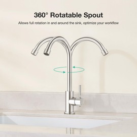 CREA Brushed Faucet for Kitchen Bar Outdoor Sink 1 Hole 3Holes(with Deck Plate)，High Arc 360°Swivle Single Handle Tap Brushed 304 Stainless Steel