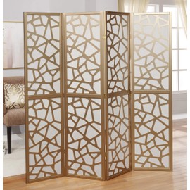 Roundhill Furniture Roundhill Furniture Giyano 4 Panel Screen Room Divider, Gold