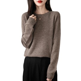 Chanyarn Women's 2024 Fall Sweater Winter Warm 100% Merino Wool Crewneck Long Sleeve Knit Pullover Cashmere Style Sweater (Brown,L)