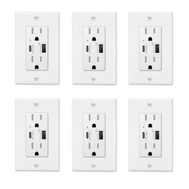 USB C Outlet, KCMYTONER Type C Outlet, USB Outlets Receptacles with Type A & Type C Ports, 5.8A Ultra-High-Speed USB Ports TR Duplex Receptacle with Led Indicator Wall Plate UL Listed White 6PK