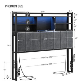 Hzuaneri Headboard with 3-Tier Storage Shelves, Velvet Upholstered Head Board with 2 Outlets, USB Ports & LED Light, Soft Backrest for Full Size Bed, White and Gold BH13803A