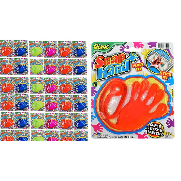 JA-RU Giant Snap Hand-Jumbo Sticky Hands Toy (24 Packs Assorted) Large Stretchy Sticky Hands Toy for Kids. Party Favors, Classroom Prizes, Birthday Gifts Easter Day Goodie Bags Stuffers Bulk 414-24s