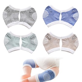 WUSJCOF 4 Pairs Non-Slip Cotton Knee Pads Crawling Aid with Rubber Dots for Baby Crawling Unisex Babies
