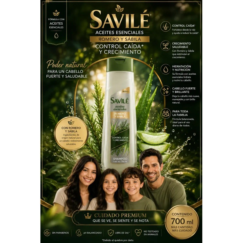 Shampoo Savilé Romero Y Sábila Control Caída Y Crecimieto