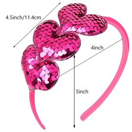 Pvoiue Valentines Day Headband Rose Red Heart Headband Valentines Day Hair Accessories for Women Girls, 1Pcs Laser Holography Sequins Heart Designs for Party Date