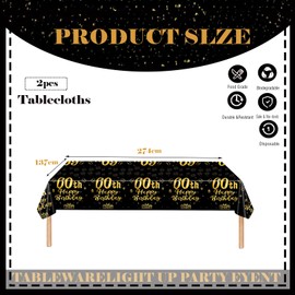 COSORO 2pcs Black Gold 60th Table Cloth,Happy 60th Birthday Tablecloth for Men Women 60th Birthday Table Decoration,137 * 274cm Plastic Tablecloths Table Cover 60th Birthday Decorations for Him Her