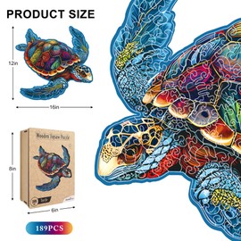 Sea Turtle Wooden Jigsaw Puzzle - 174 Pieces for Adults & Kids - 16.5"x12" Educational Unique Animal Shaped Puzzles Toy for Family Bonding, Gifts for Puzzle Lovers, Family