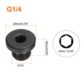 sourcing map 5Pcs G1/4, Outer Hex Head Thread Pipe Plug Fitting, Male Pipe Plug Carbon Steel Pipe Fitting with Sealing Ring for Terminate Oil Drain Plug Fitting Pipe Ends, Black