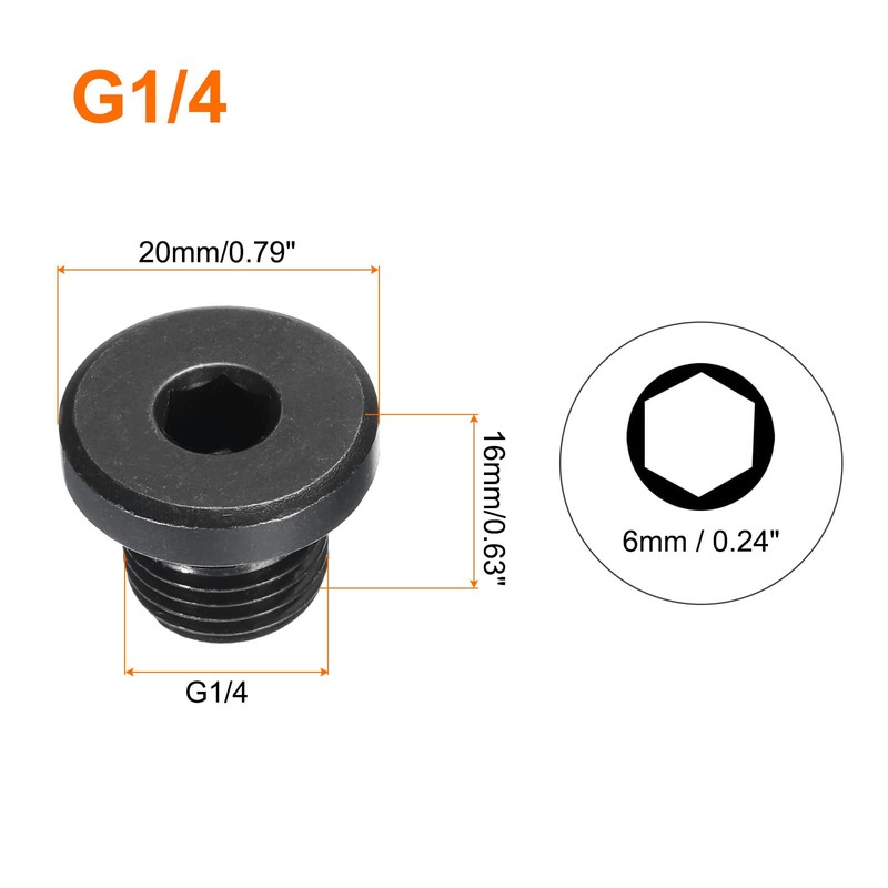 sourcing map 5Pcs G1/4, Outer Hex Head Thread Pipe Plug