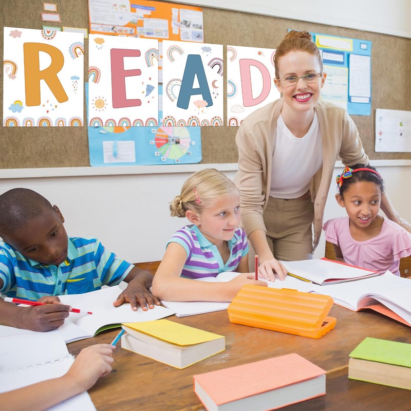 Qeeenar Reading Posters Read Sign Set Boho Library Decor Classroom