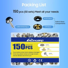 Canvas Snap Kit, Stainless Steel Snaps Marine Grade Snaps for Boat Cover - Snap Kit for Boat Cover 3/8" Socket Metal Snaps Fasteners for Clothing Leather Fabric Canvas150 PCS
