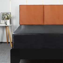 Lirex Satin Fitted Sheet, Luxurious Silky Smooth Polyester Bedding Soft Deep Pocket Bed Sheets Mattress Cover, King, Black