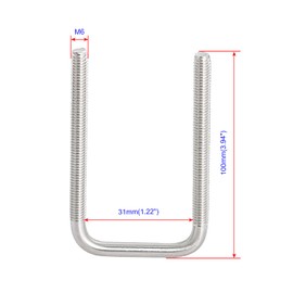 Aoje-Link Square U Bolt 1.22"(31mm) Inner Width M6 Thread 304 Stainless Steel Silver with Plates Nuts Flat Washers, 2Pcs