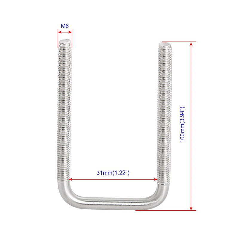 Aoje-Link Square U Bolt 1.22"(31mm) Inner Width M6 Thread 304