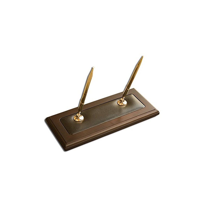DACASSO Walnut & Leather Double Pen Holder - Luxury Pen