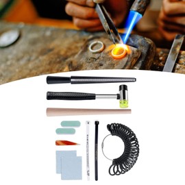 Herramienta de Medición de Tamaño de Anillo de 11 Piezas, Juego de Medidores de Tamaño de Anillo Varilla de Anillo Martillo de Goma Herramienta de Medición de Tamaño de Dedo